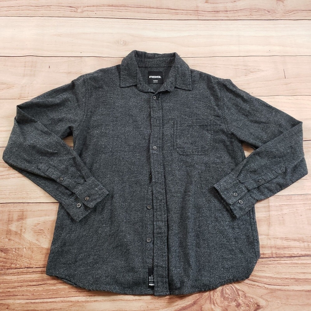 RSQ Shirt Mens Medium‎ Gray Outdoors Button Up Long Sleeve Casual Pocket Adult